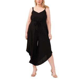 VINCE CAMUTO 1X Island Oasis Black Knit Rayon Zipup Asymmetric Leg Jumpsuit
